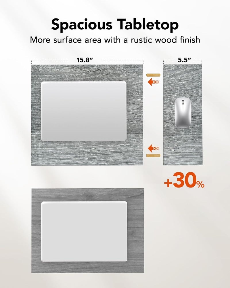 Pipishell C-Shaped Side Table, C Table for Sofa with Two-Piece Desktop & Metal Frame, Large Surface End Table for Living Room, Bedroom, Bedside, Rustic Design, Grey - Image 3